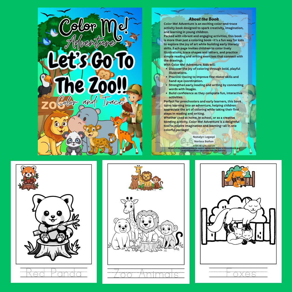 Color Me! Adventure: Let's Go To The Zoo (20 pages Color-and-Trace Printable Activity E-Book)