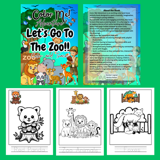 Color Me! Adventure: Let's Go To The Zoo (20 pages Color-and-Trace Printable Activity E-Book)